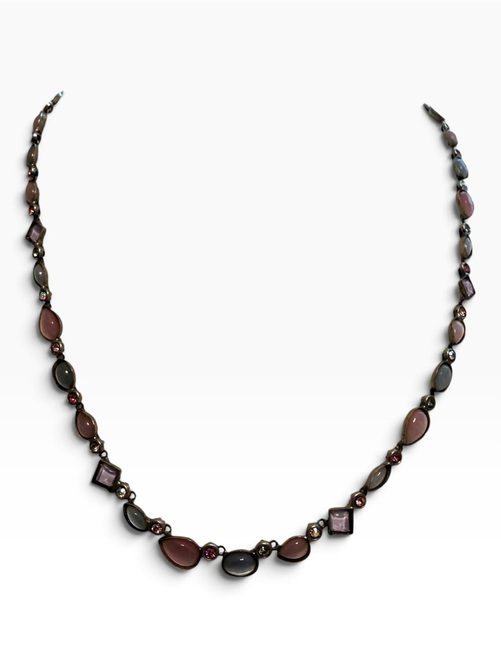 Sorrelli Pink Gray lavender crystal station necklace silvertone finish